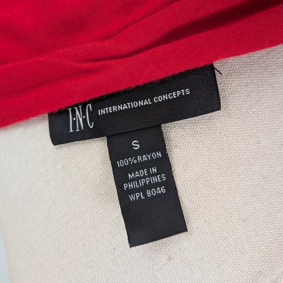 INC Y2K Babydoll Top S Red Vneck 3/4 Sleeve Elena Bella Empire Stretch Knit - Picture 7 of 8